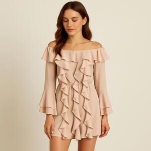 Flowy Ruffle Romper Pink Off Shoulder Long Sleeve Dressy XS NWT | Romantic Chic